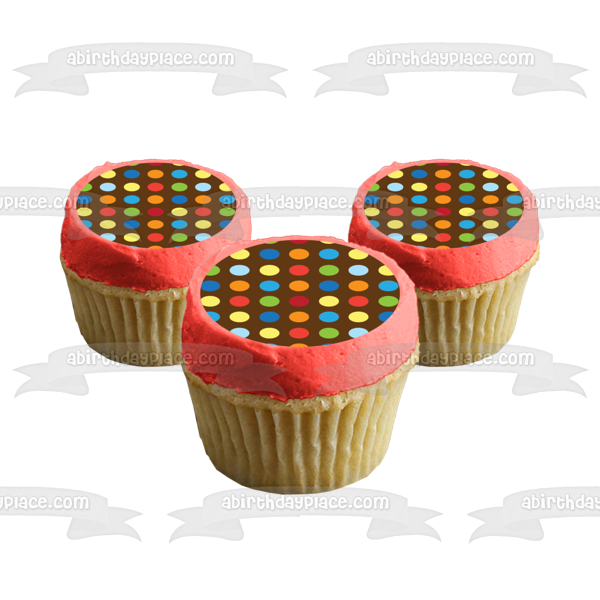 Polka Dot Pattern Blue Orange Red Green Yellow Pink Brown Background Edible Cake Topper Image ABPID13150