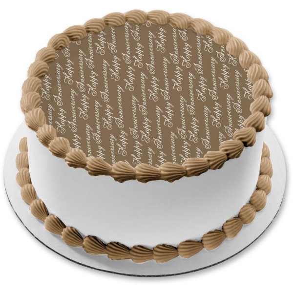 Feliz aniversario letras fondo marrón adorno comestible para pastel imagen ABPID13270 