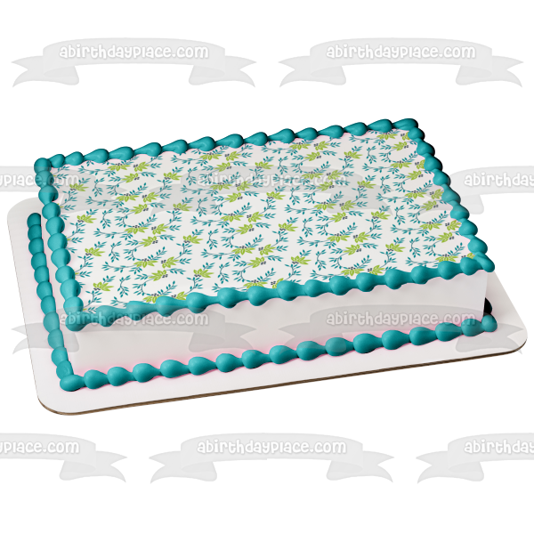 Adorno comestible para tarta con estampado de hojas verdes y azules, imagen ABPID13153 