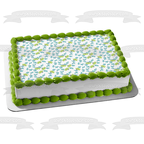 Adorno comestible para tarta con estampado de hojas verdes y azules, imagen ABPID13153 