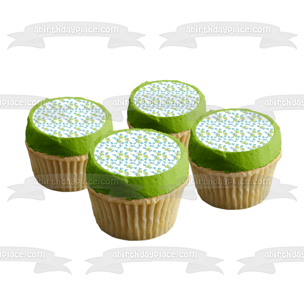 Adorno comestible para tarta con estampado de hojas verdes y azules, imagen ABPID13153 