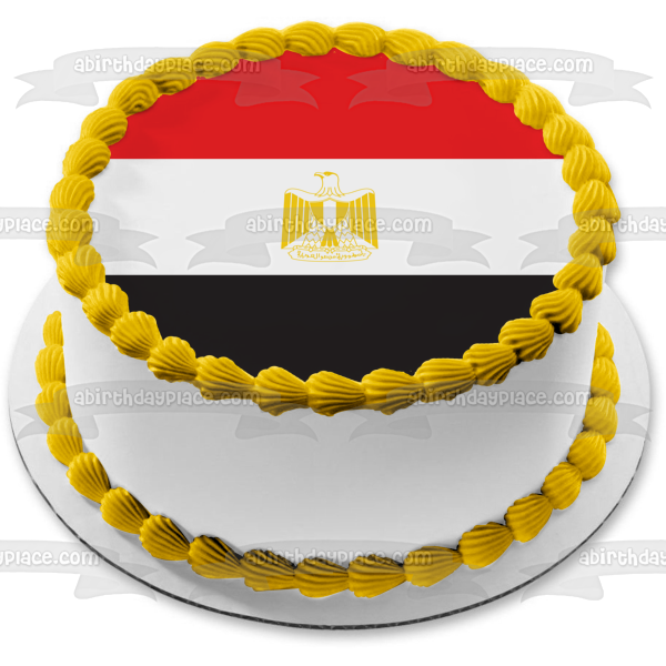 Flag of Egypt Red White Black Horizontal Stripes Egyptian Eagle of Saladin Edible Cake Topper Image ABPID13274