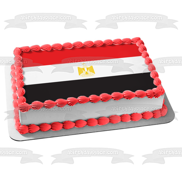 Flag of Egypt Red White Black Horizontal Stripes Egyptian Eagle of Saladin Edible Cake Topper Image ABPID13274