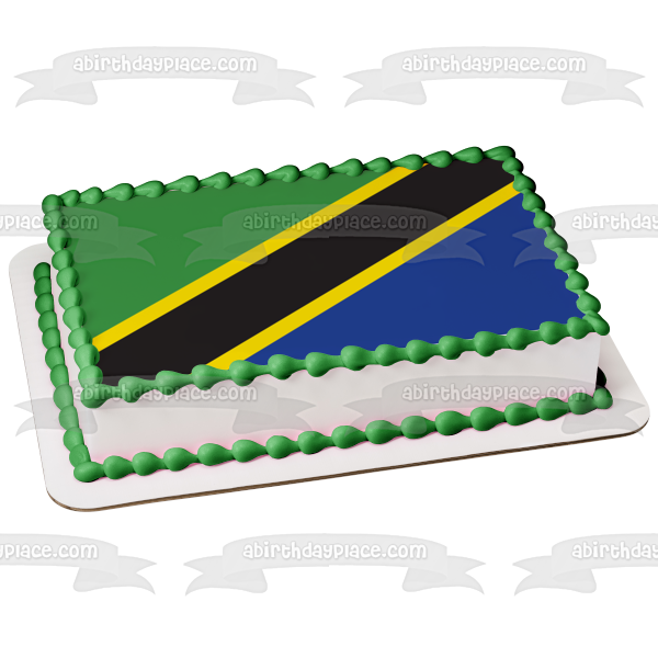 Decoración comestible para tarta con la bandera de Tanzania, color verde, amarillo, negro y azul, imagen ABPID13276 