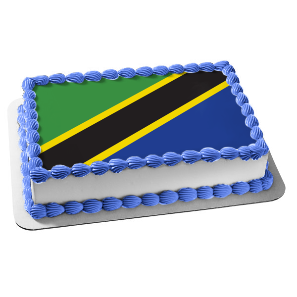 Decoración comestible para tarta con la bandera de Tanzania, color verde, amarillo, negro y azul, imagen ABPID13276 