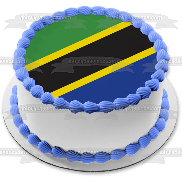 Decoración comestible para tarta con la bandera de Tanzania, color verde, amarillo, negro y azul, imagen ABPID13276 