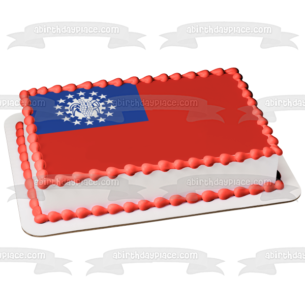 Flag of Myanmar Red White Blue Edible Cake Topper Image ABPID13279