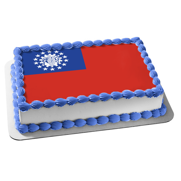 Flag of Myanmar Red White Blue Edible Cake Topper Image ABPID13279