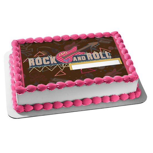 Rock and Roll Guitars Cassette Tapes Skull and Crossbones Edible Cake Topper Image ABPID13161