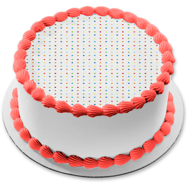 Adorno comestible para tarta con lunares, rojo, naranja, azul, amarillo y verde, imagen ABPID13281 