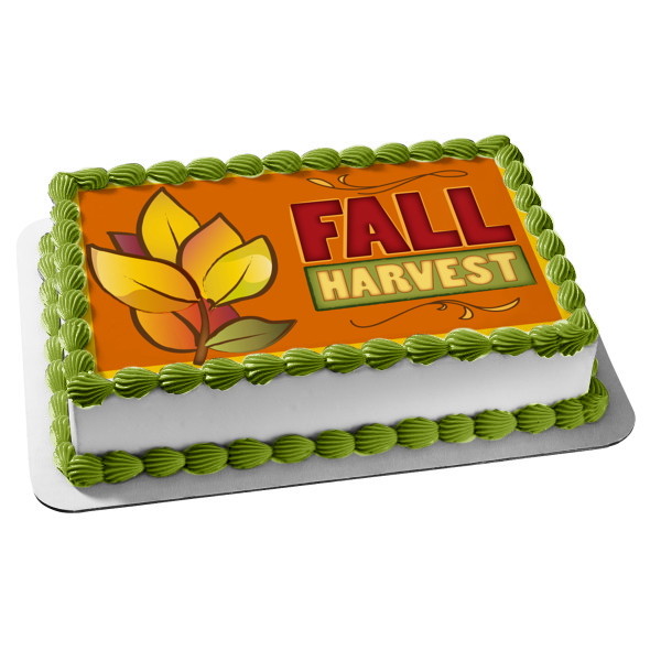 Fall Harvest Colorful Leaves Orange Background Edible Cake Topper Image ABPID13163