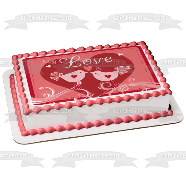 Feliz aniversario, mi amor, tortolitos, corazones, decoración comestible para tarta, imagen ABPID13288 