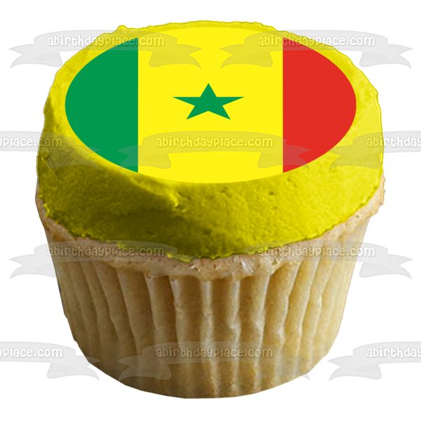 Bandera de Senegal, color verde, amarillo, bandas rojas, estrella verde, decoración comestible para tarta, imagen ABPID13176 