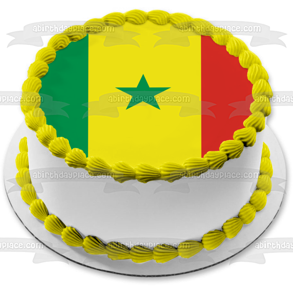 Bandera de Senegal, color verde, amarillo, bandas rojas, estrella verde, decoración comestible para tarta, imagen ABPID13176 