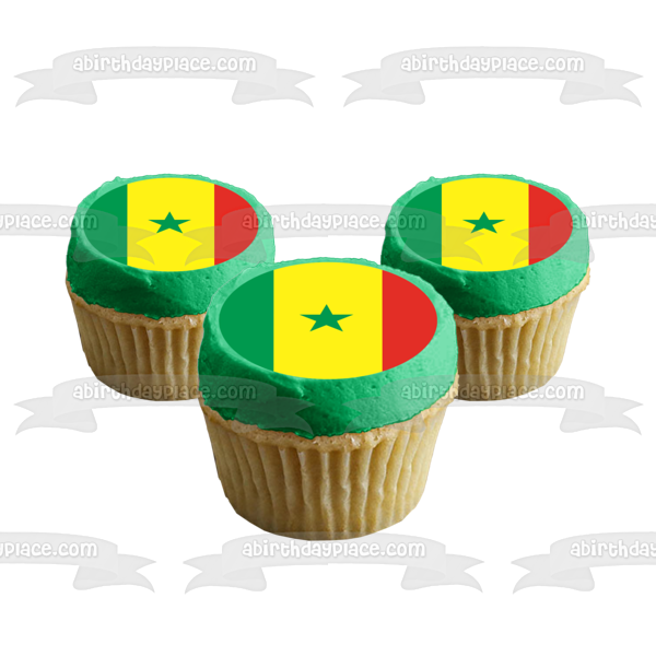 Bandera de Senegal, color verde, amarillo, bandas rojas, estrella verde, decoración comestible para tarta, imagen ABPID13176 