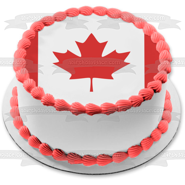 Flag of Canada Red Maple Leaf White Stripe Edible Cake Topper Image ABPID13297