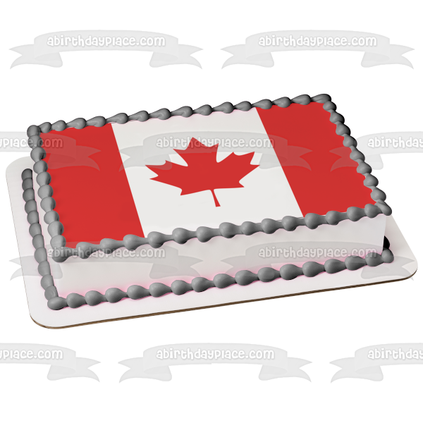 Flag of Canada Red Maple Leaf White Stripe Edible Cake Topper Image ABPID13297