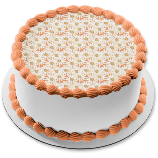 Daisy's Pattern Pink Background Edible Cake Topper Image ABPID13184