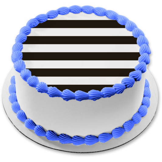 Black and White Horizontal Stripes Edible Cake Topper Image ABPID13302