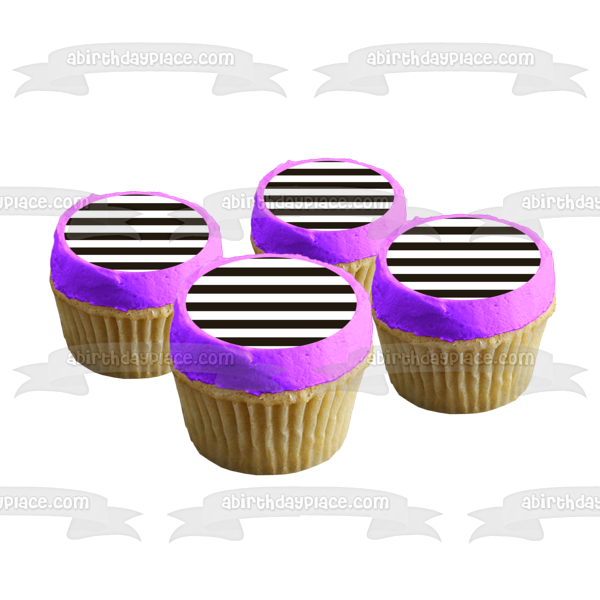 Black and White Stripes Gold Stars Confetti Edible Cake Topper Image A – A  Birthday Place