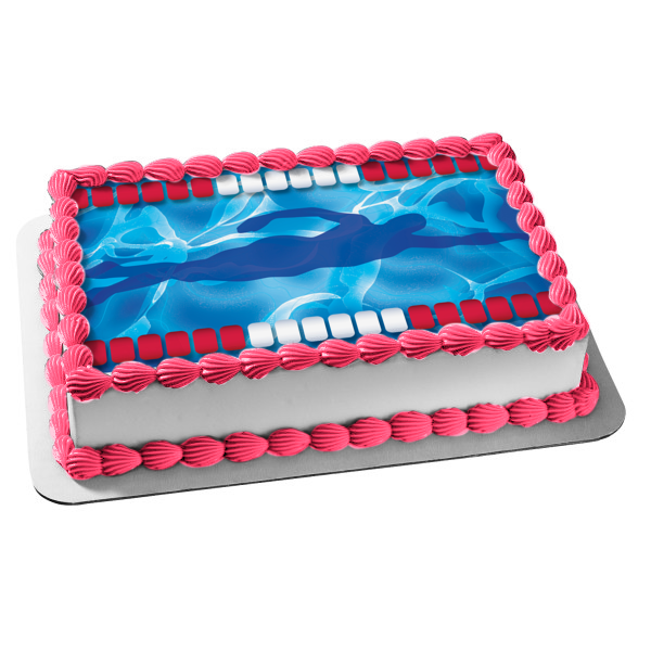 Swimming Blue Swimmer Silhouette Blue Waves Background Edible Cake Topper Image ABPID13304