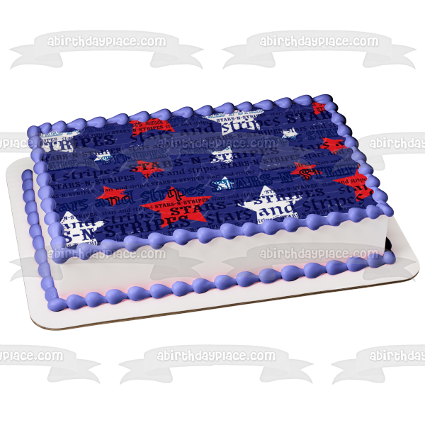 Stars and Stripes Red White Stars Blue Background Edible Cake Topper Image ABPID13310