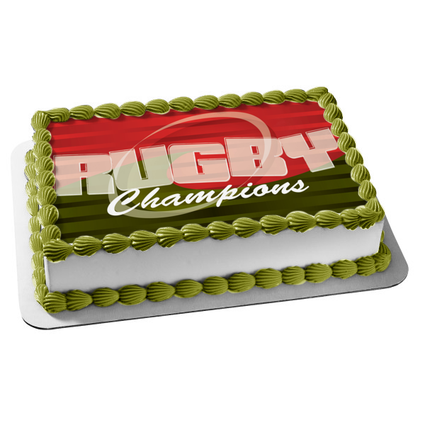 Sports Rugby Champions Red and Green Striped Background Edible Cake Topper Image ABPID13506