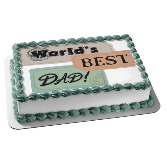 World's Best Dad Globe Purple Pink Blue Tags Edible Cake Topper Image ABPID13508