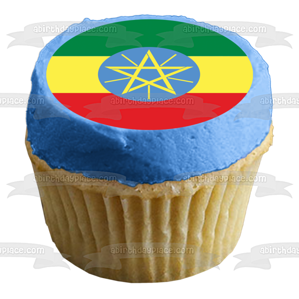 Flag of Ethiopia Green Yellow Red Stripes Blue Yellow Star Edible Cake Topper Image ABPID13316