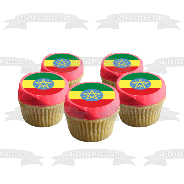 Flag of Ethiopia Green Yellow Red Stripes Blue Yellow Star Edible Cake Topper Image ABPID13316