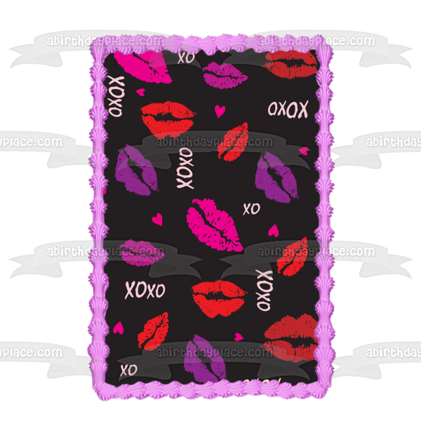 Xoxo Lip Kisses Corazones Rosados ​​Adorno Comestible Para Tarta Imagen ABPID13318 