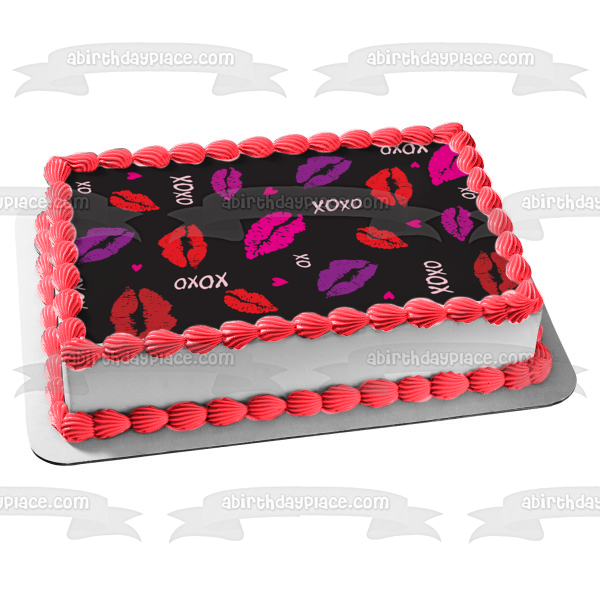 Xoxo Lip Kisses Corazones Rosados ​​Adorno Comestible Para Tarta Imagen ABPID13318 