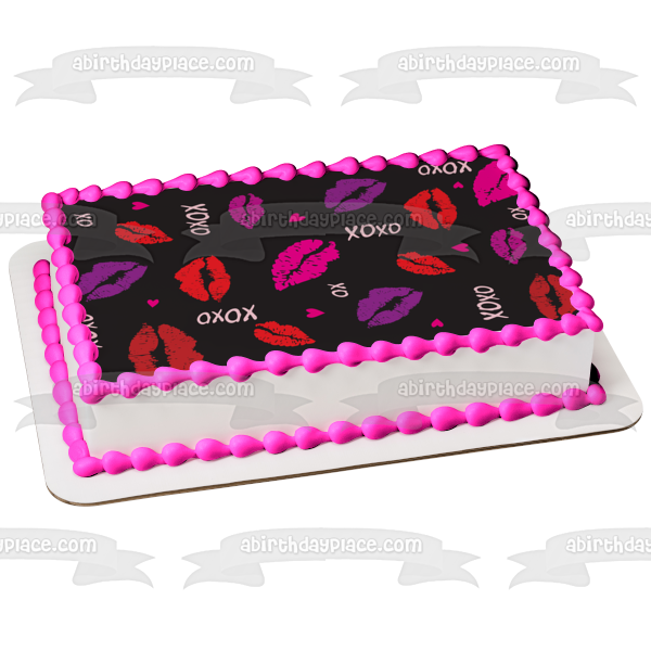 Xoxo Lip Kisses Corazones Rosados ​​Adorno Comestible Para Tarta Imagen ABPID13318 