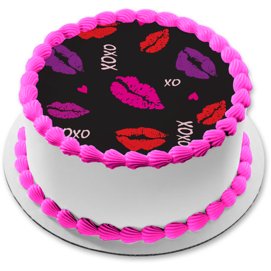 Xoxo Lip Kisses Corazones Rosados ​​Adorno Comestible Para Tarta Imagen ABPID13318 