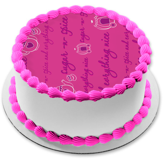 Sugar and Spice and Everything Nice Teapots Pink Background Edible Cake Topper Image ABPID13324