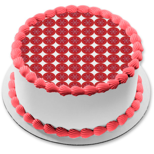 Snowflakes Pattern In Red Circles Edible Cake Topper Image ABPID13518