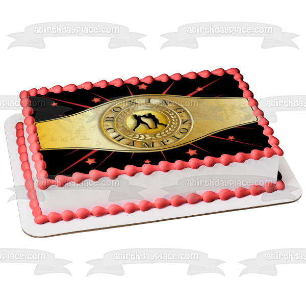 Decoración comestible para tarta con cinturón de campeón de boxeo deportivo, dos boxeadores, estrellas rojas, imagen ABPID13328 