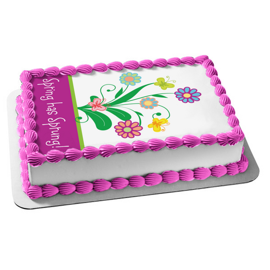 Spring Has Sprung Flowers Butterflies Edible Cake Topper Image ABPID13330