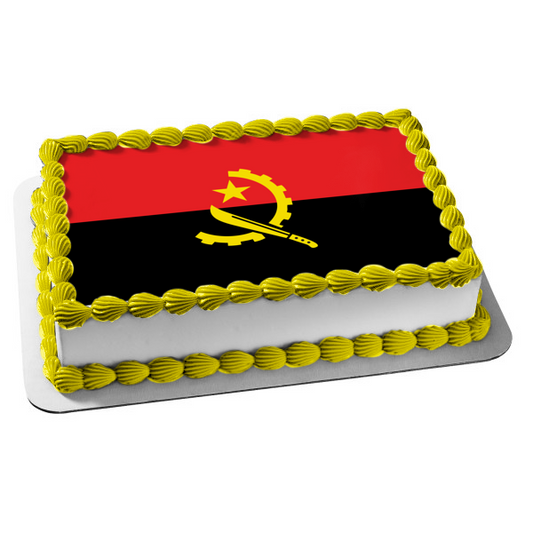 Flag of Angola Red Black Yellow Edible Cake Topper Image ABPID13520