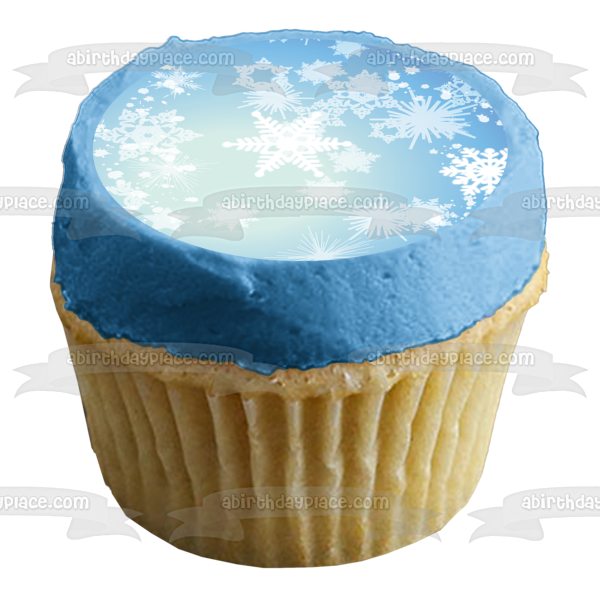 Snowflakes and Startspattern Blue Background Edible Cake Topper Image ABPID13524