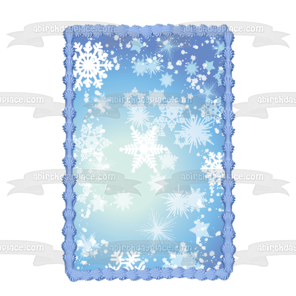 Snowflakes and Startspattern Blue Background Edible Cake Topper Image ABPID13524