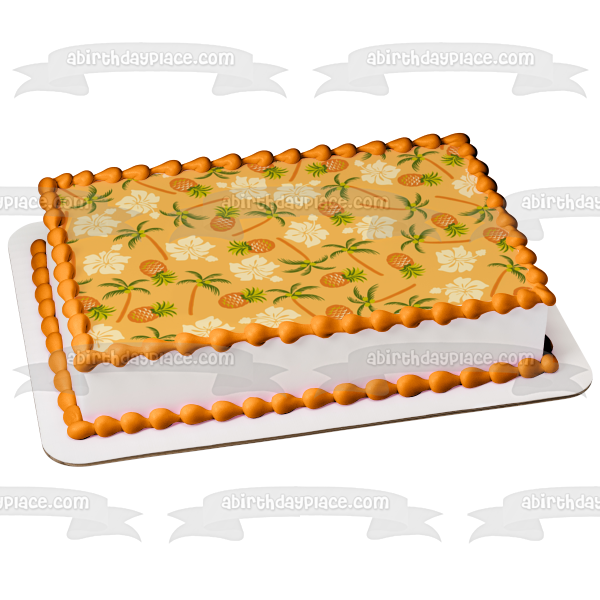 Imagen de decoración comestible para tarta con piñas hawaianas, flores, palmeras, ABPID13336 