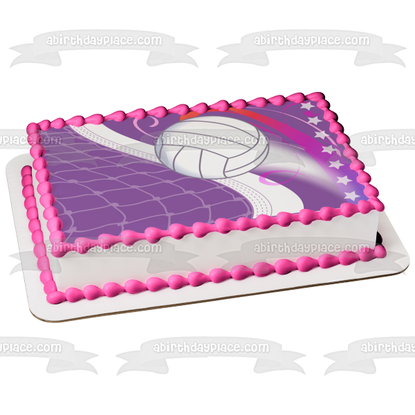 Adorno comestible para tarta con diseño de estrellas blancas y red deportiva de voleibol, imagen ABPID13338 