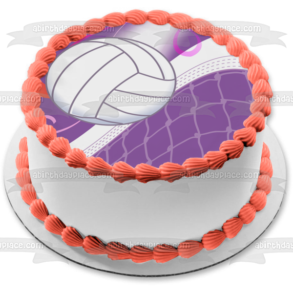 Adorno comestible para tarta con diseño de estrellas blancas y red deportiva de voleibol, imagen ABPID13338 