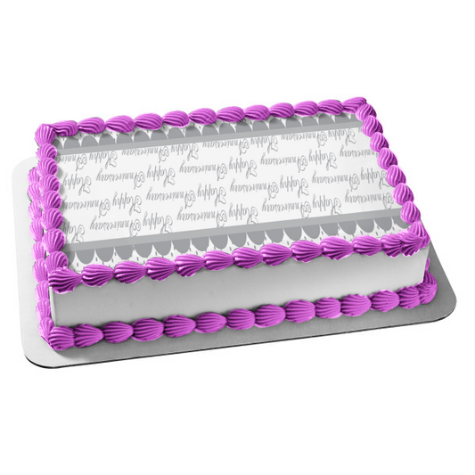 Happy Anniversary Half Circles Polka Dots Grey Edible Cake Topper Image ABPID13532