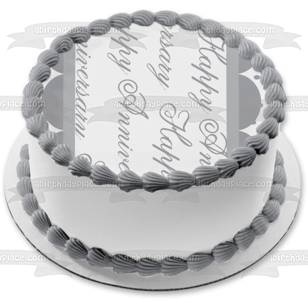 Happy Anniversary Half Circles Polka Dots Grey Edible Cake Topper Image ABPID13532