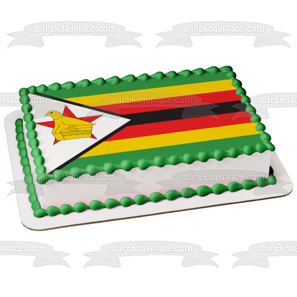 Flag of Zimbabwe Red Yellow Black Stripes White Red Star Gold Edible Cake Topper Image ABPID13533