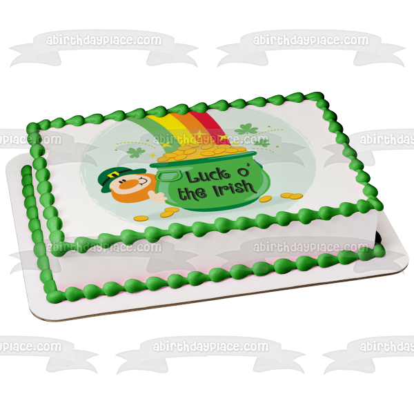 Luck O' The Irish Leprachaun Rainbow Pot of Gold Tréboles de 4 hojas Decoración comestible para tarta Imagen ABPID13535 