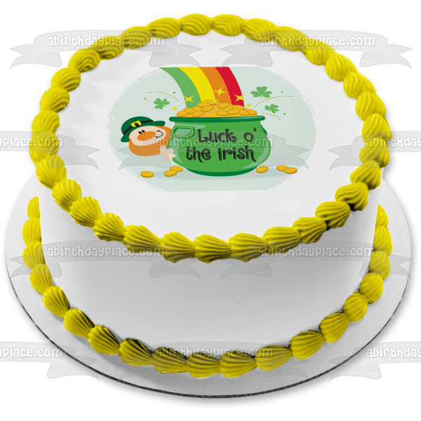 Luck O' The Irish Leprachaun Rainbow Pot of Gold Tréboles de 4 hojas Decoración comestible para tarta Imagen ABPID13535 