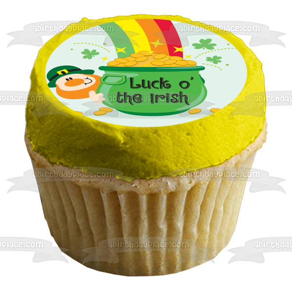 Luck O' The Irish Leprachaun Rainbow Pot of Gold Tréboles de 4 hojas Decoración comestible para tarta Imagen ABPID13535 